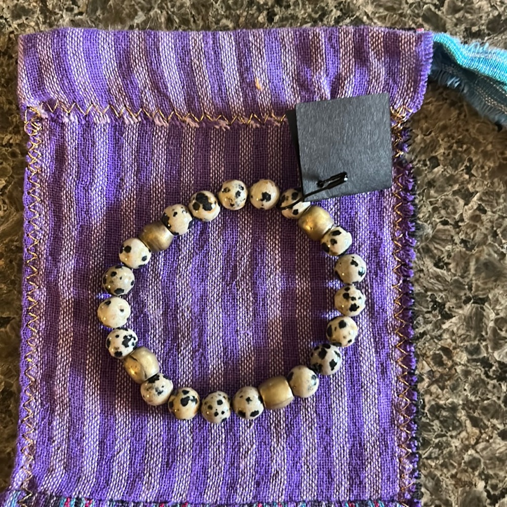Hand-made semi-precious gemstone bracelet. Dalmatian jasper.